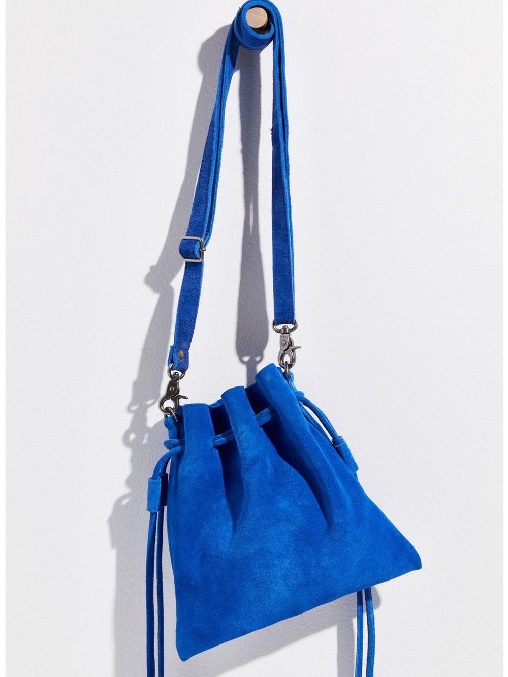 Free People Billie Cobalt Blue Suede Drawstring Crossbody